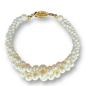 Three Strands Twisted Faux Pearl Graduated Beaded Bracelet with Filigree Clasp